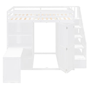 English Elm Full Size Loft Bed with Wardrobe Desk and Shelving for Modern Teen Bedroom White LT000679AAK-1