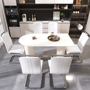 English Elm 63 Modern Cream Mdf Dining Table Set With 6 Armless Pu Chairs, Stylish & Durable For Any Space W2189S00432