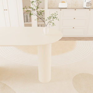 English Elm 63" Elegant Medieval Modern Cream Mdf Dining Table Set With 6 Beige Pu Chairs & Black Legs W2189S00762