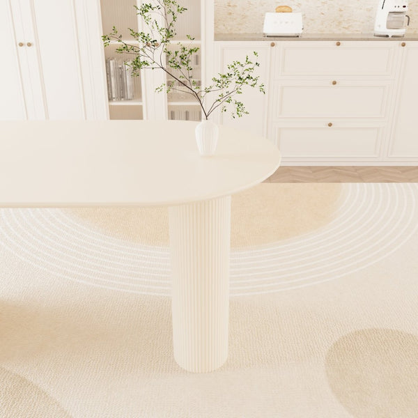 English Elm 63" Cream Mdf Dining Table and Six Beige Pu Chair Set with Sculpted Legs W2189S00848
