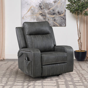 English Elm Mckinley Power Lift Recliner in Grey Leatherette with Plush Foam and Track Arms B062P468099