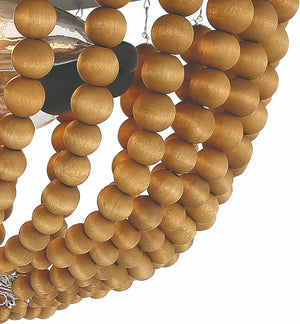Brown Wood Bead Flush Mount Three Bulb Boho Ceiling Fixture for Any Room