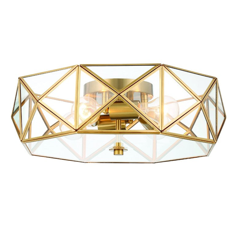 HomeRoots Brass Four Light Dimmable Flush Mount Chandelier for Modern Glam Ceilings 484005