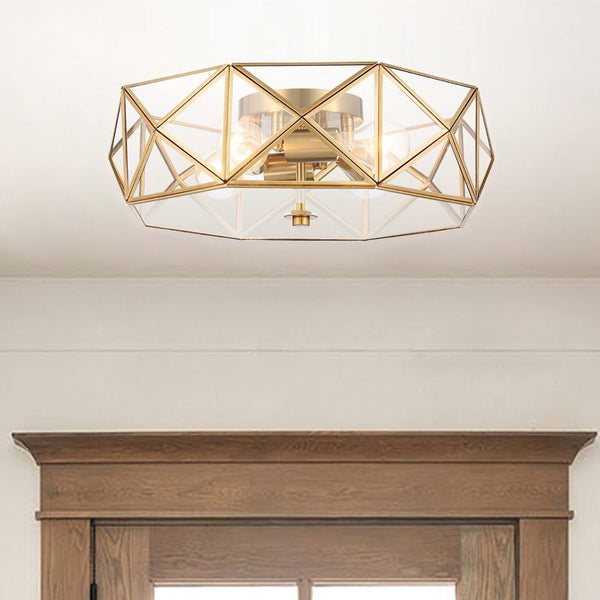 Brass Four Light Dimmable Flush Mount Chandelier for Modern Glam Ceilings