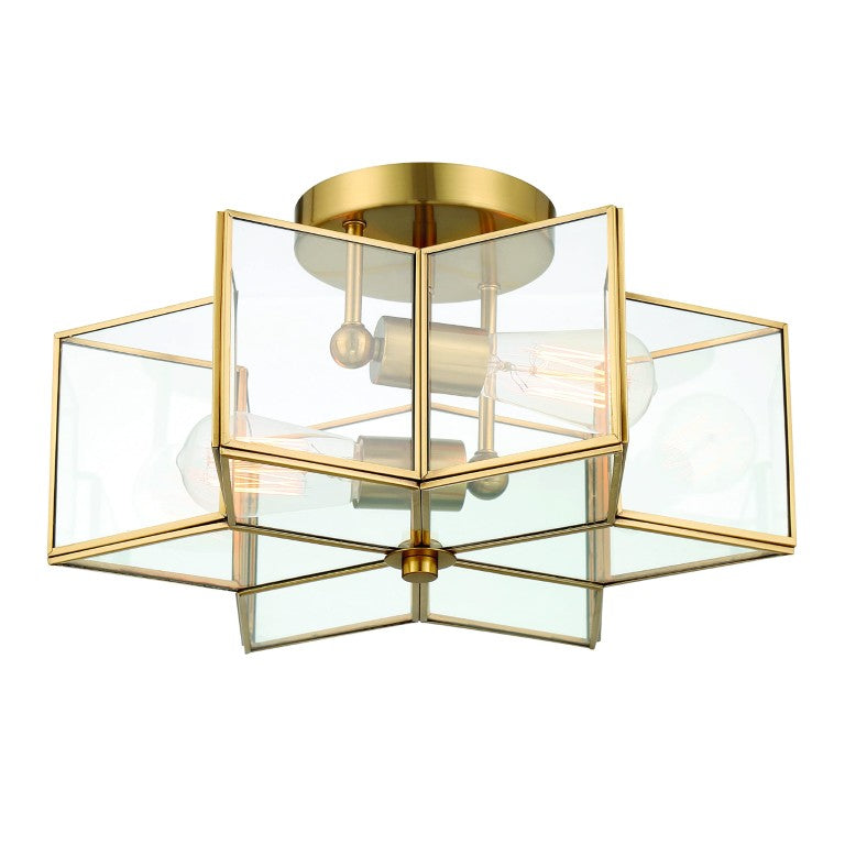 HomeRoots Brass Dimmable Two Bulb Flush Mount Ceiling Light with Sculptural Metal Design 484006