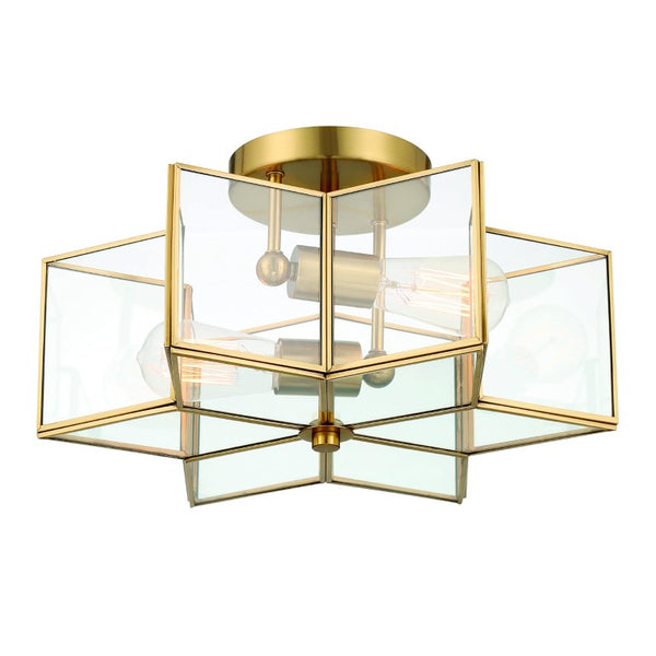HomeRoots Brass Dimmable Two Bulb Flush Mount Ceiling Light with Sculptural Metal Design 484006