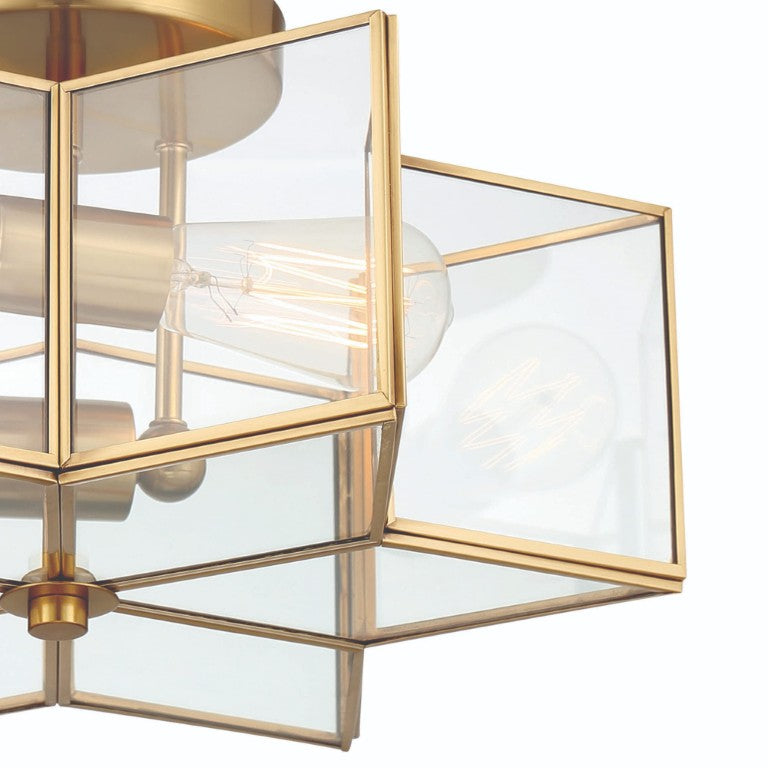 HomeRoots Brass Dimmable Two Bulb Flush Mount Ceiling Light with Sculptural Metal Design 484006