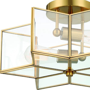 Brass Dimmable Two Bulb Flush Mount Ceiling Light with Sculptural Metal Design