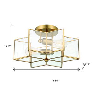 Brass Dimmable Two Bulb Flush Mount Ceiling Light with Sculptural Metal Design
