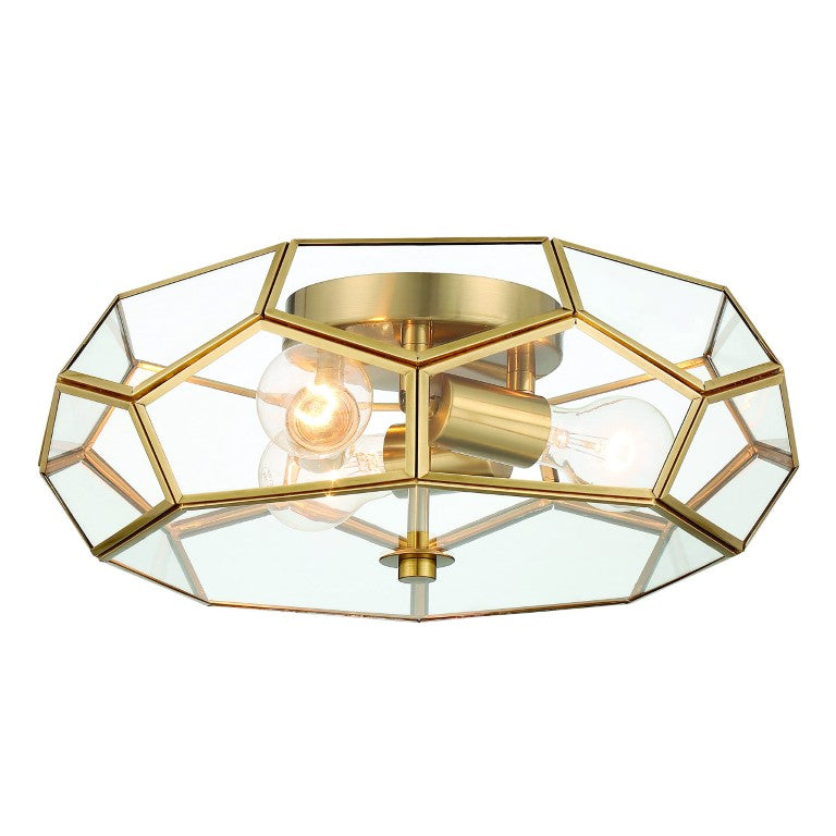 HomeRoots Brass Three Light Dimmable Flush Mount Chandelier for Modern Glam Interiors 484007