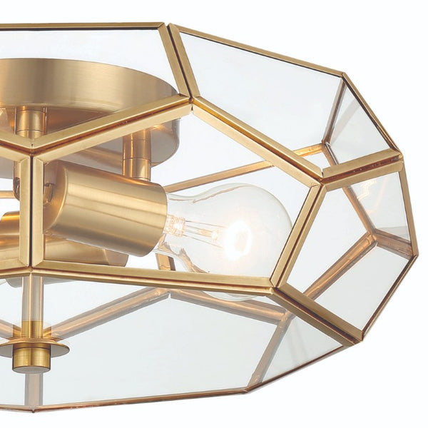 Brass Three Light Dimmable Flush Mount Chandelier for Modern Glam Interiors