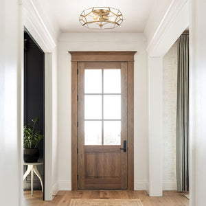 Brass Three Light Dimmable Flush Mount Chandelier for Modern Glam Interiors