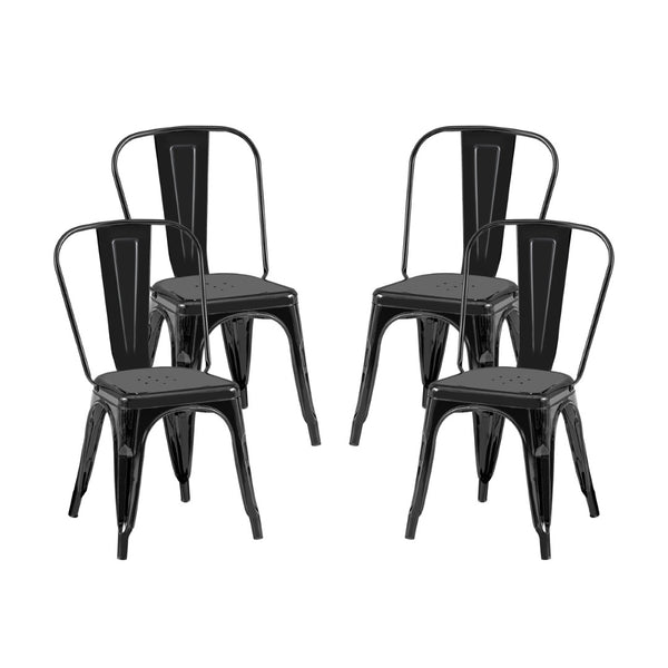 English Elm 2pc Industrial Metal Dining Chairs Stackable High Gloss Set for Kitchen or Modern Black B011P238550