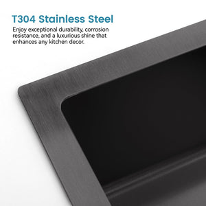 English Elm Stainless Steel Handmade Matte Black Single Bowl Overmount Kitchen Sink Deep Basin T3177P370629