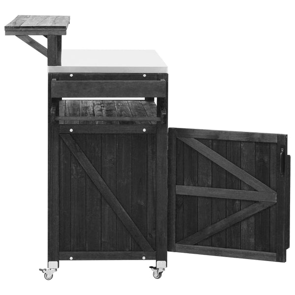 English Elm K&K 53.3" Outdoor Kitchen Island with 1.2" Stainless Top, Spacious Storage, Raised Shelf, Wheels Black N707P250628B