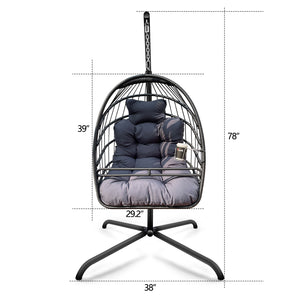 Homeroots 38" Slate Gray And Black Metal Indoor Outdoor Swing Chair With Slate Gray Cushion  Iron 484122