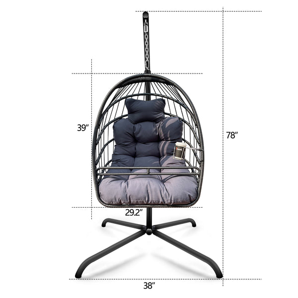 Homeroots 38" Slate Gray And Black Metal Indoor Outdoor Swing Chair With Slate Gray Cushion  Iron 484122