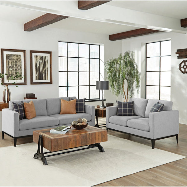 English Elm Montauk Contemporary Light Grey Sofa & Loveseat Set with Black Exposed Frame, Plush Track Arms Comfort B062S01160