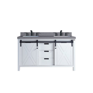 English Elm White 60 in Double Bath Vanity with Grey Quartz Countertop, Soft-Close Storage & Matte Black Faucet B2731P260134