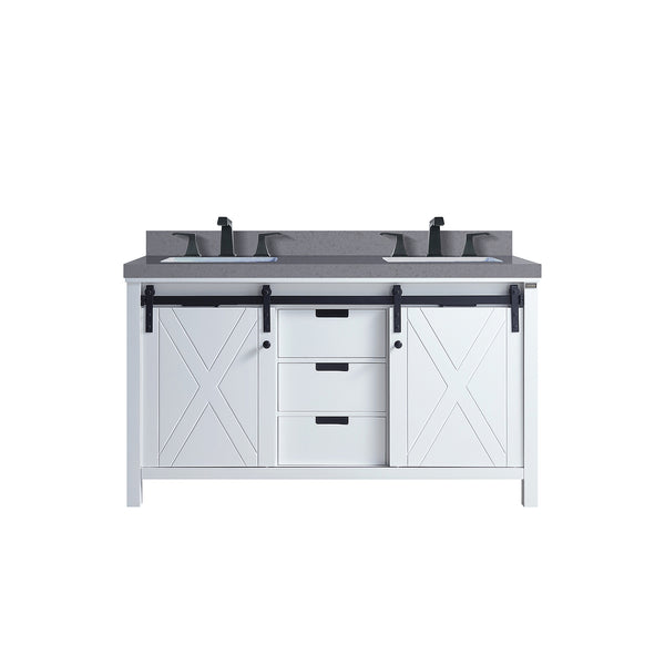 English Elm White 60 in Double Bath Vanity with Grey Quartz Countertop, Soft-Close Storage & Matte Black Faucet B2731P260134