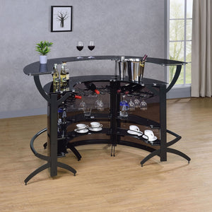 English Elm Elaina Curved Freestanding Home Bar with Smoked Acrylic Panels and Stemware Rack B062S01725