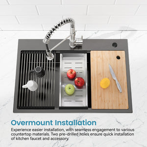 English Elm Stainless Steel Handmade Black Single Bowl Kitchen Sink with Cutting Board and Colander T3177P296187