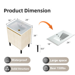 English Elm 24 Compact Bathroom Vanity with Sink — Floor-Standing Stability, Soft-Close Drawers, Large Storage, Durable Finish Oak 29.13 L x 6.49 W x 26.37 H W3520S00016