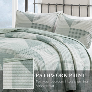 English Elm 3-piece King Patchwork Quilt Set Knit Face Microfiber Back Lightweight Year Round Warmth Green Multi B035P482962