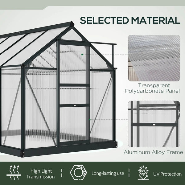 English Elm 6.2'x8.3'x6.6' Walk-in Aluminum Polycarbonate Greenhouse with Vent and Rain Gutters T3971S00062
