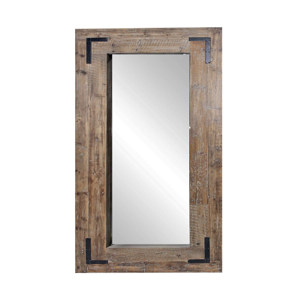 Homeroots 75" Brown Wood Framed Leaning Accent Mirror  Drift Wood ,Metal 484405