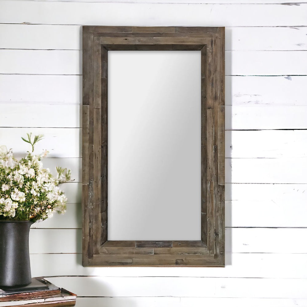 Homeroots 84" Brown Reclaimed Wood Framed Leaning Accent Mirror  Reclaimed Wood 484406