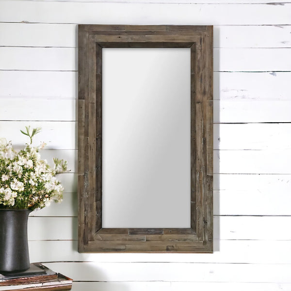 Homeroots 84" Brown Reclaimed Wood Framed Leaning Accent Mirror  Reclaimed Wood 484406