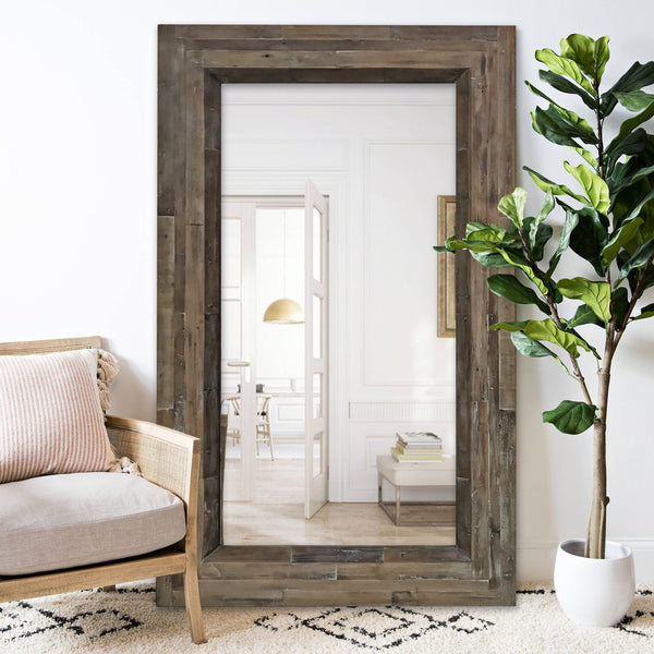Homeroots 84" Brown Reclaimed Wood Framed Leaning Accent Mirror  Reclaimed Wood 484406