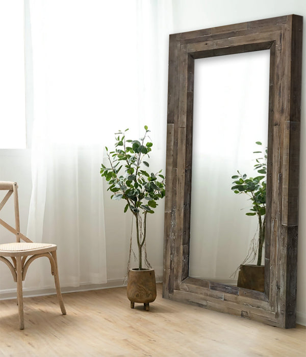 Homeroots 84" Brown Reclaimed Wood Framed Leaning Accent Mirror  Reclaimed Wood 484406