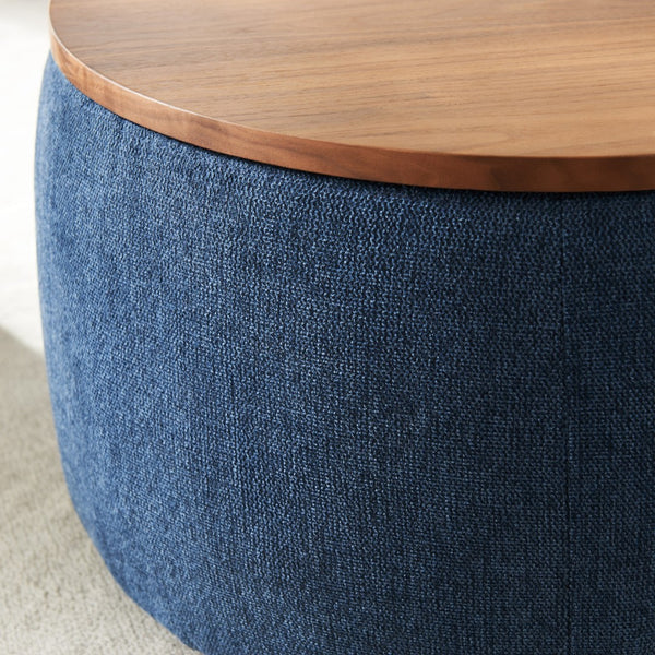 Homeroots 26" Stylish Blue And Brown Reversible Ottoman With Hidden Storage For Seating And Foot Rest Comfort   484407