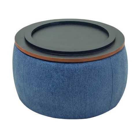 Homeroots 26" Stylish Blue And Brown Reversible Ottoman With Hidden Storage For Seating And Foot Rest Comfort   484407