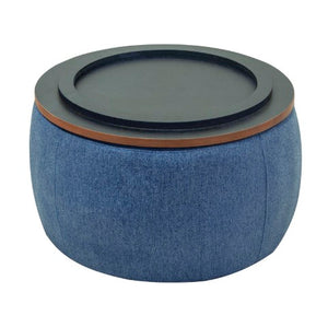 Homeroots 26" Stylish Blue And Brown Reversible Ottoman With Hidden Storage For Seating And Foot Rest Comfort   484407