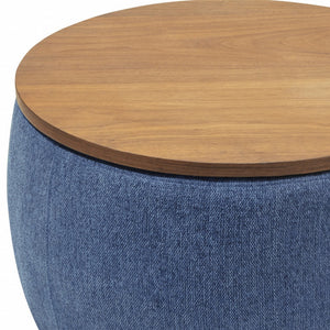 Homeroots 26" Stylish Blue And Brown Reversible Ottoman With Hidden Storage For Seating And Foot Rest Comfort   484407