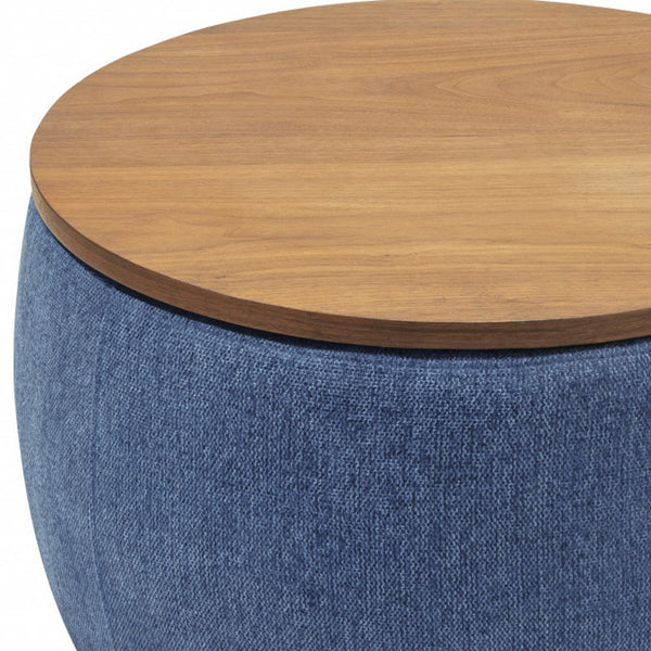Homeroots 26" Stylish Blue And Brown Reversible Ottoman With Hidden Storage For Seating And Foot Rest Comfort   484407