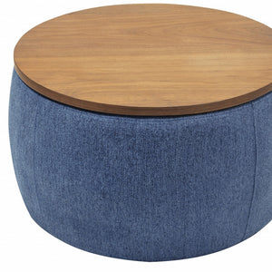 Homeroots 26" Stylish Blue And Brown Reversible Ottoman With Hidden Storage For Seating And Foot Rest Comfort   484407
