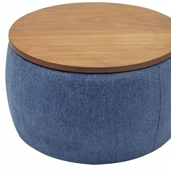 Homeroots 26" Stylish Blue And Brown Reversible Ottoman With Hidden Storage For Seating And Foot Rest Comfort   484407