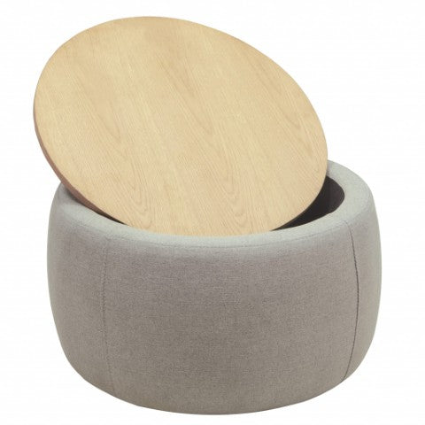 Homeroots 26" Gray And Natural Upholstered Round Storage Ottoman With Reversible Tray Top For Stylish Spaces   484408