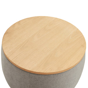 Homeroots 26" Gray And Natural Upholstered Round Storage Ottoman With Reversible Tray Top For Stylish Spaces   484408