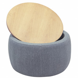 Homeroots 26" Stylish Dark Gray & Natural Fabric Round Ottoman With Reversible Tray Top & Hidden Storage   484409
