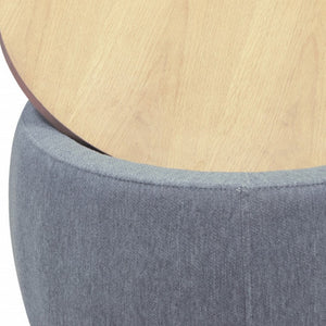 Homeroots 26" Stylish Dark Gray & Natural Fabric Round Ottoman With Reversible Tray Top & Hidden Storage   484409
