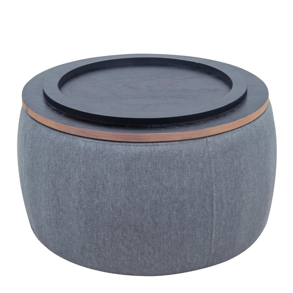 HomeRoots 26" Versatile Round Ottoman with Reversible Tray Top, Hidden Storage, and Soft Dark Gray Upholstery 484409