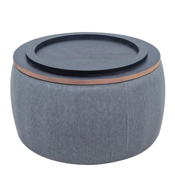 HomeRoots 26" Versatile Round Ottoman with Reversible Tray Top, Hidden Storage, and Soft Dark Gray Upholstery 484409