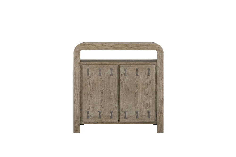 English Elm Bar Cabinet English Knotty Oak Veneer with Built-In Wine Storage, Soft-Close Doors, Rounded Edges B2699P401380