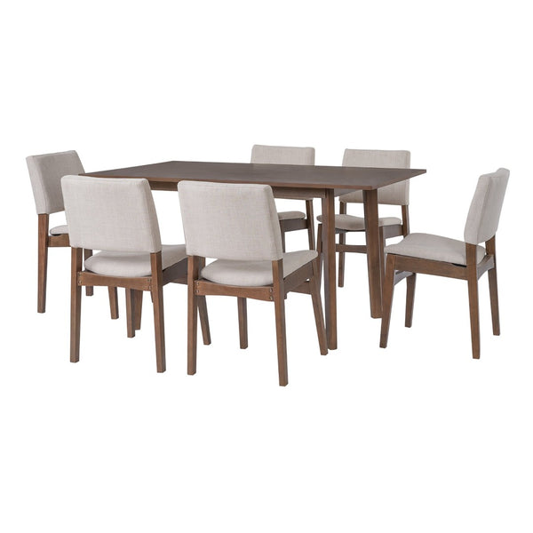 English Elm 7-piece Rectangular Rubberwood Dining Set with Six Linen Upholstered Stackable Chairs Dark Walnut N752S000018D