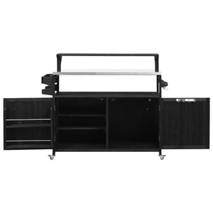 English Elm K&K 53.3" Outdoor Kitchen Island with 1.2" Stainless Top, Spacious Storage, Raised Shelf, Wheels Black N707P250628B